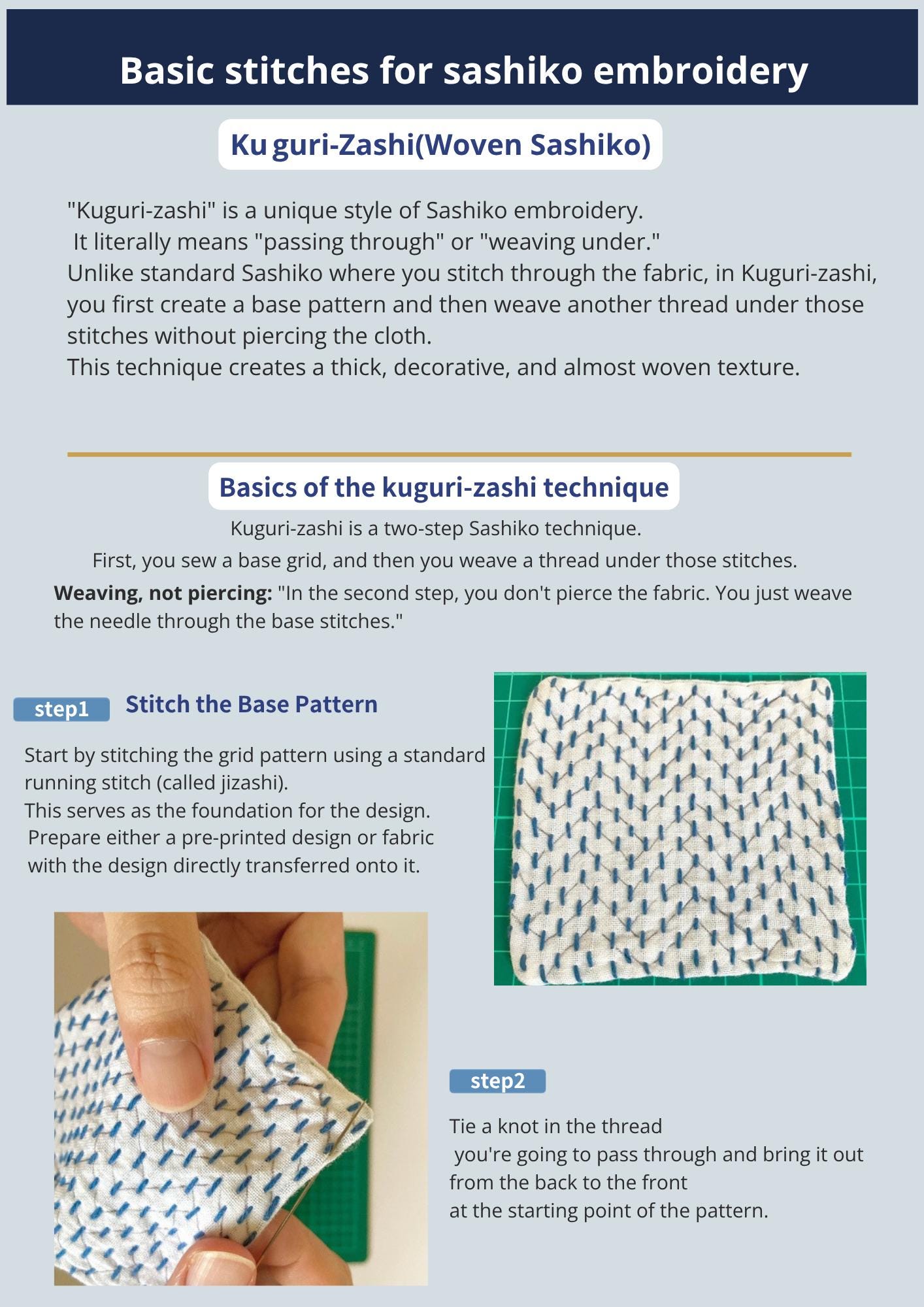 Kuguri-zashi Sashiko Pattern Book | 6 Woven Japanese Embroidery Designs (PDF Download)