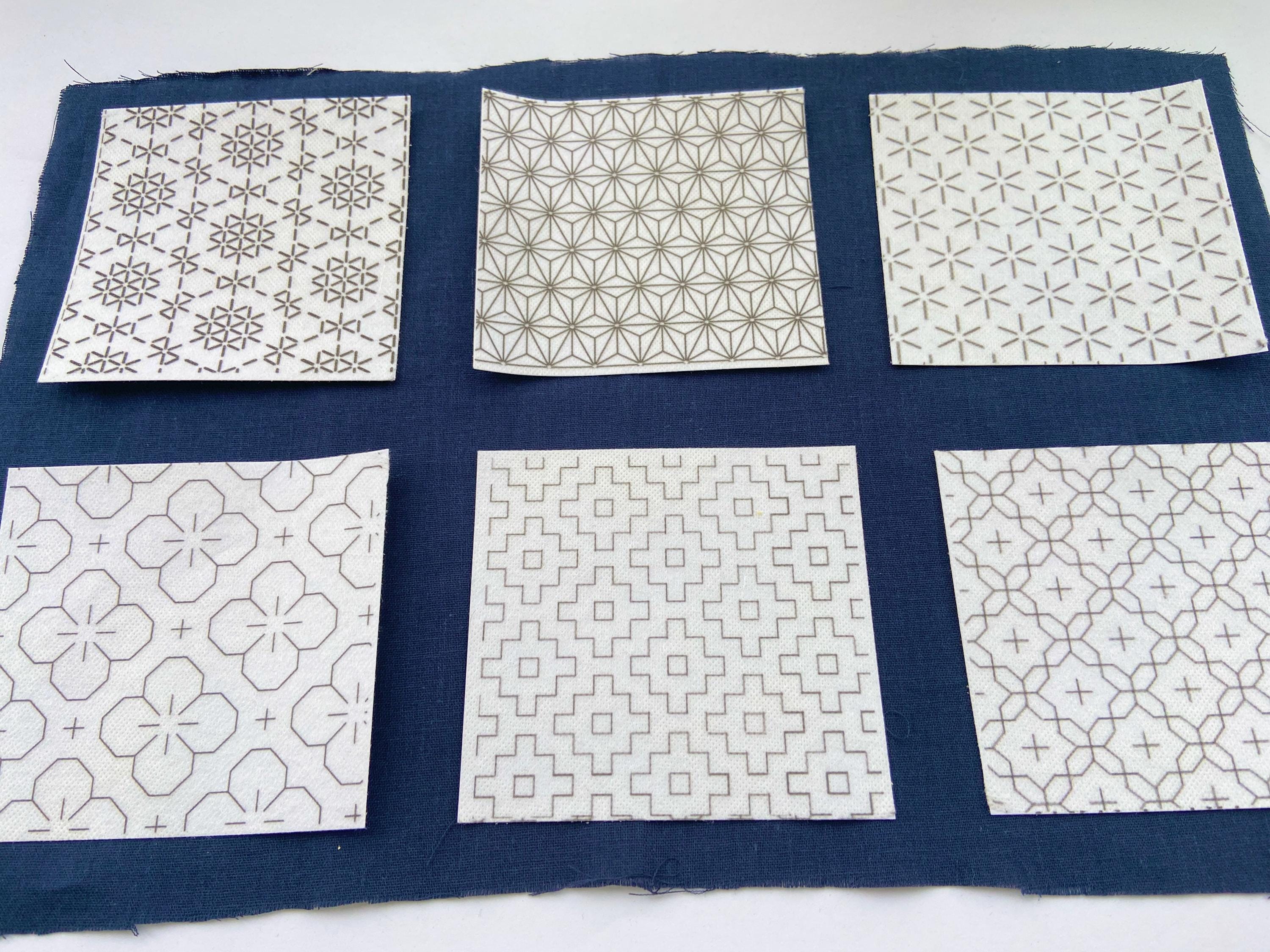Sashiko Sampler & Coaster Kit, 6 Hitomezashi Patterns, Stick Stitch, Japanese One-Stitch Embroidery Starter Set, Daruma Thread