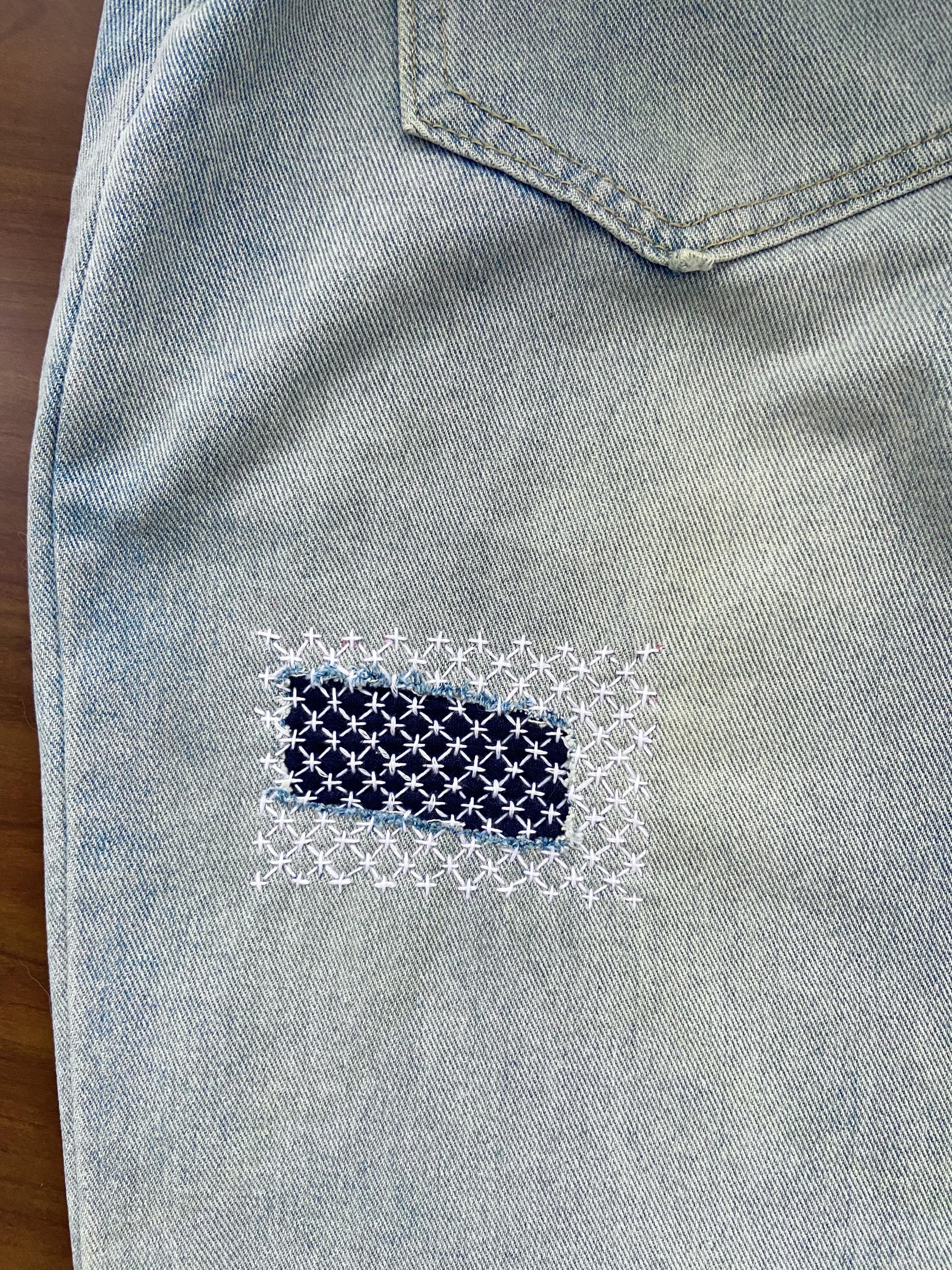 Sashiko Kit for Beginners, Complete Japanese Embroidery Starter Set, Stencils Needles Thread Denim Fabric, Made in Japan