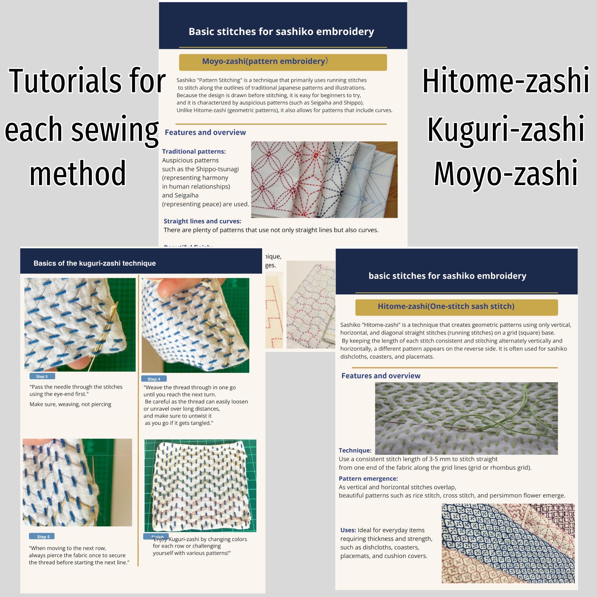 Sashiko Pattern Book Bundle PDF | 32 Japanese Embroidery Designs | Hitomezashi Kuguri Moyo-zashi | 3 Books Printable Templates Download