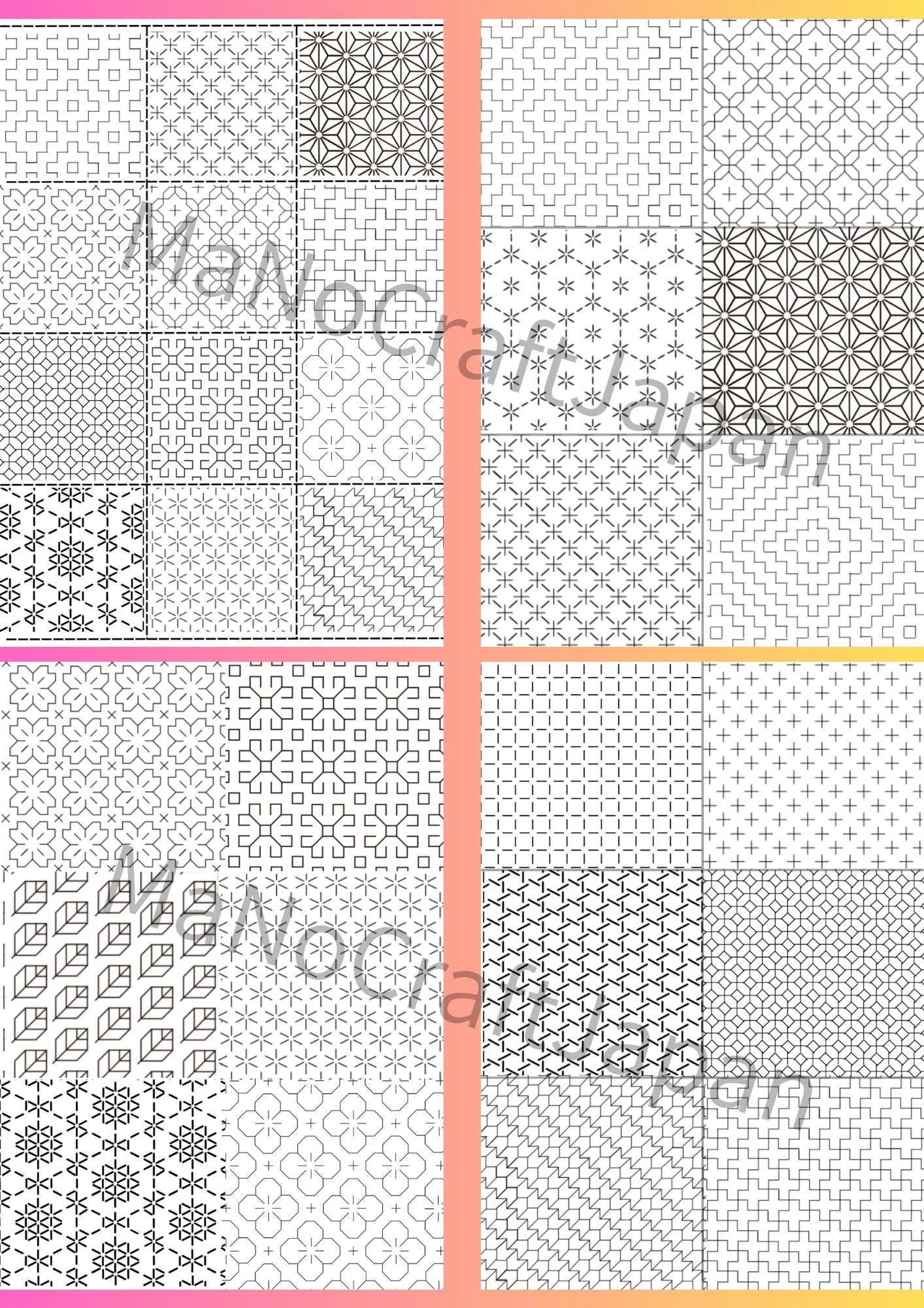 Sashiko Pattern Book Bundle PDF | 32 Japanese Embroidery Designs | Hitomezashi Kuguri Moyo-zashi | 3 Books Printable Templates Download