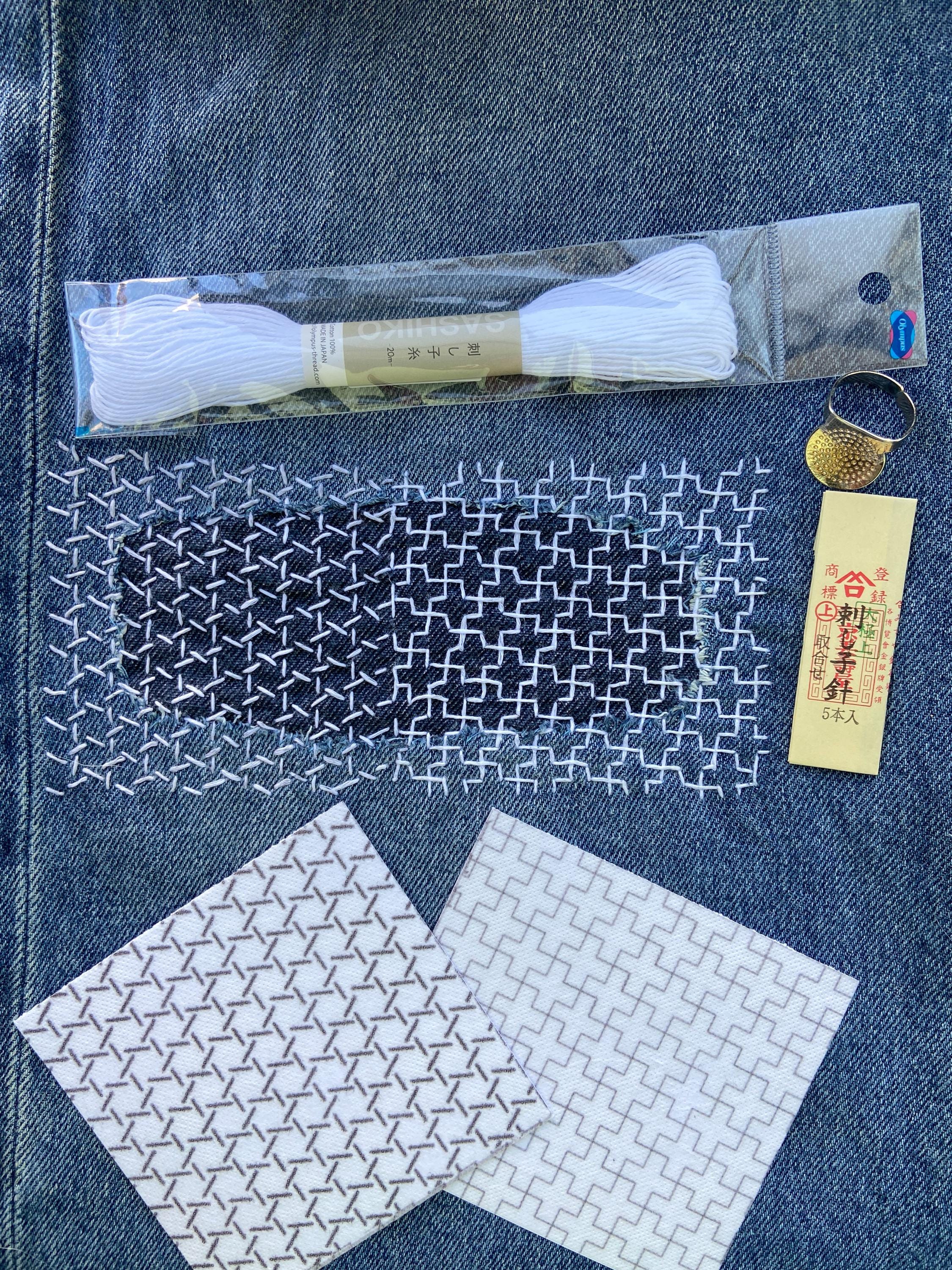 Sashiko Embroidery Starter Kit | Choose Your 3 Patterns | Misuya Needles, Daruma Thread, Reusable Stencils, Denim & Guidebooks Made in Japan