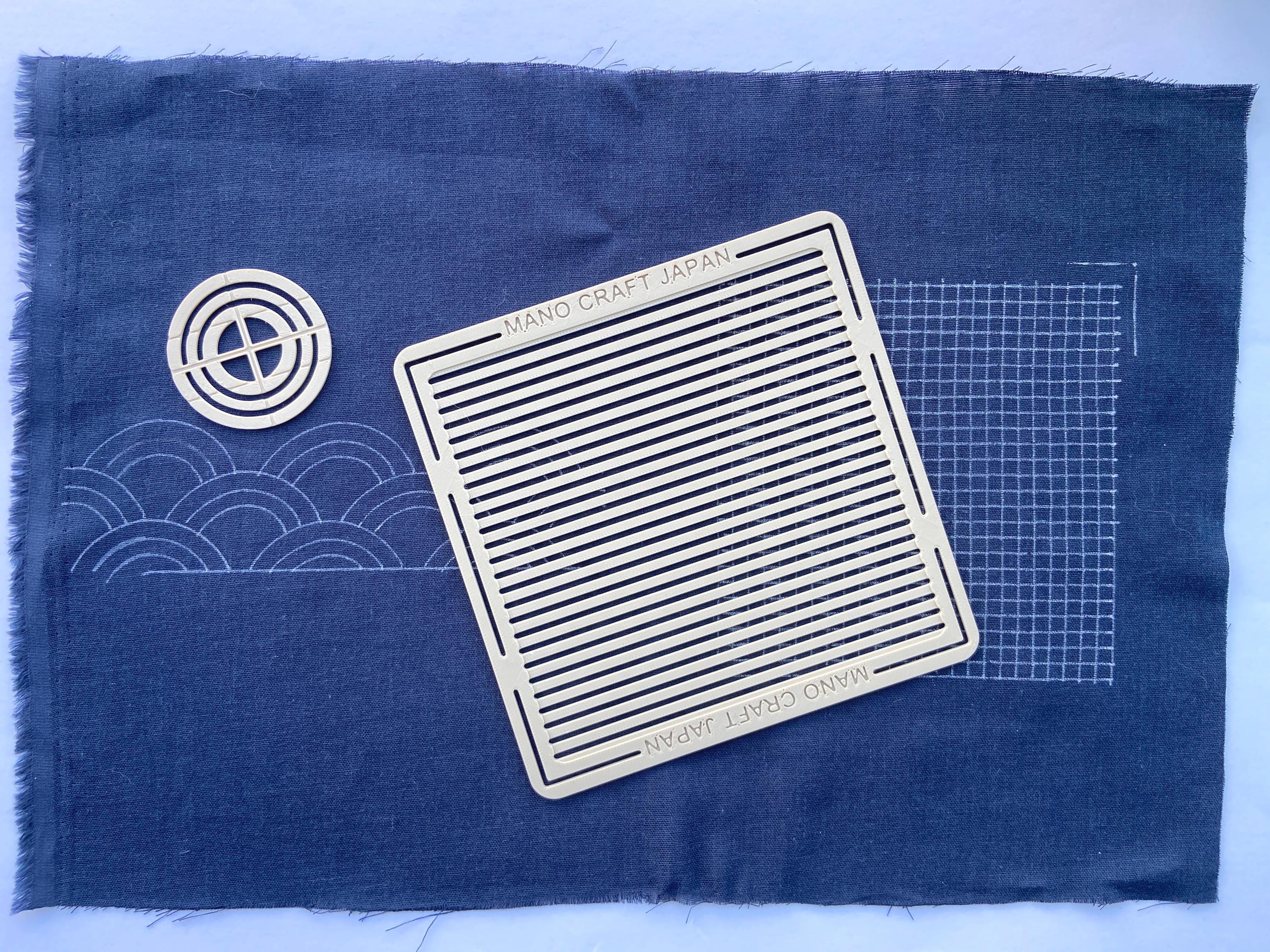Sashiko Stencil Set of 2 | Grid & Traditional Pattern Templates | Seigaiha Shippo Fundo | Eco PLA 3D Printed