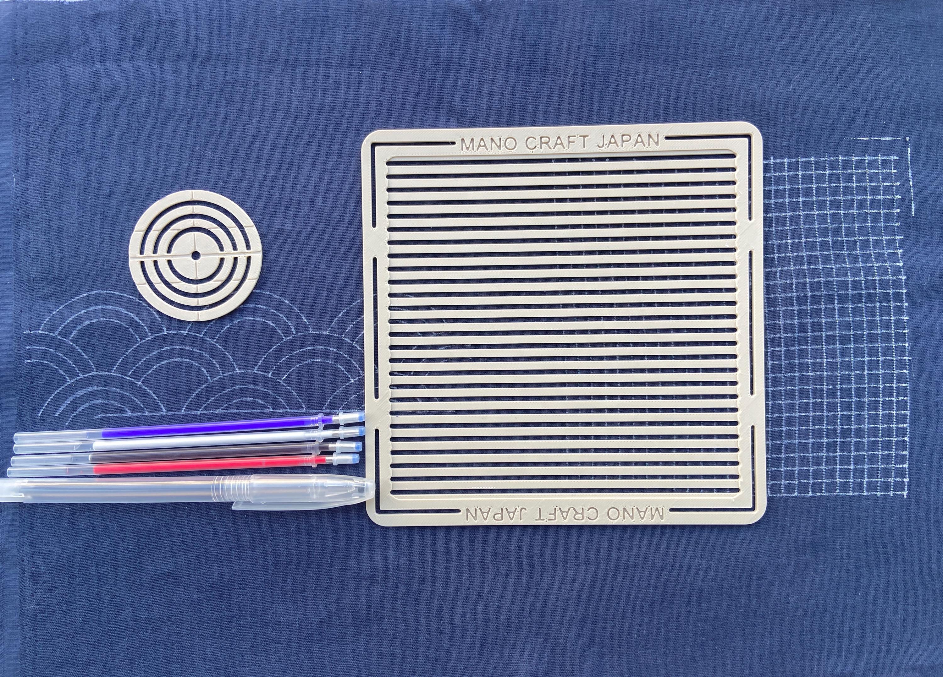 Sashiko Stencil Set of 2 | Grid & Traditional Pattern Templates | Seigaiha Shippo Fundo | Eco PLA 3D Printed