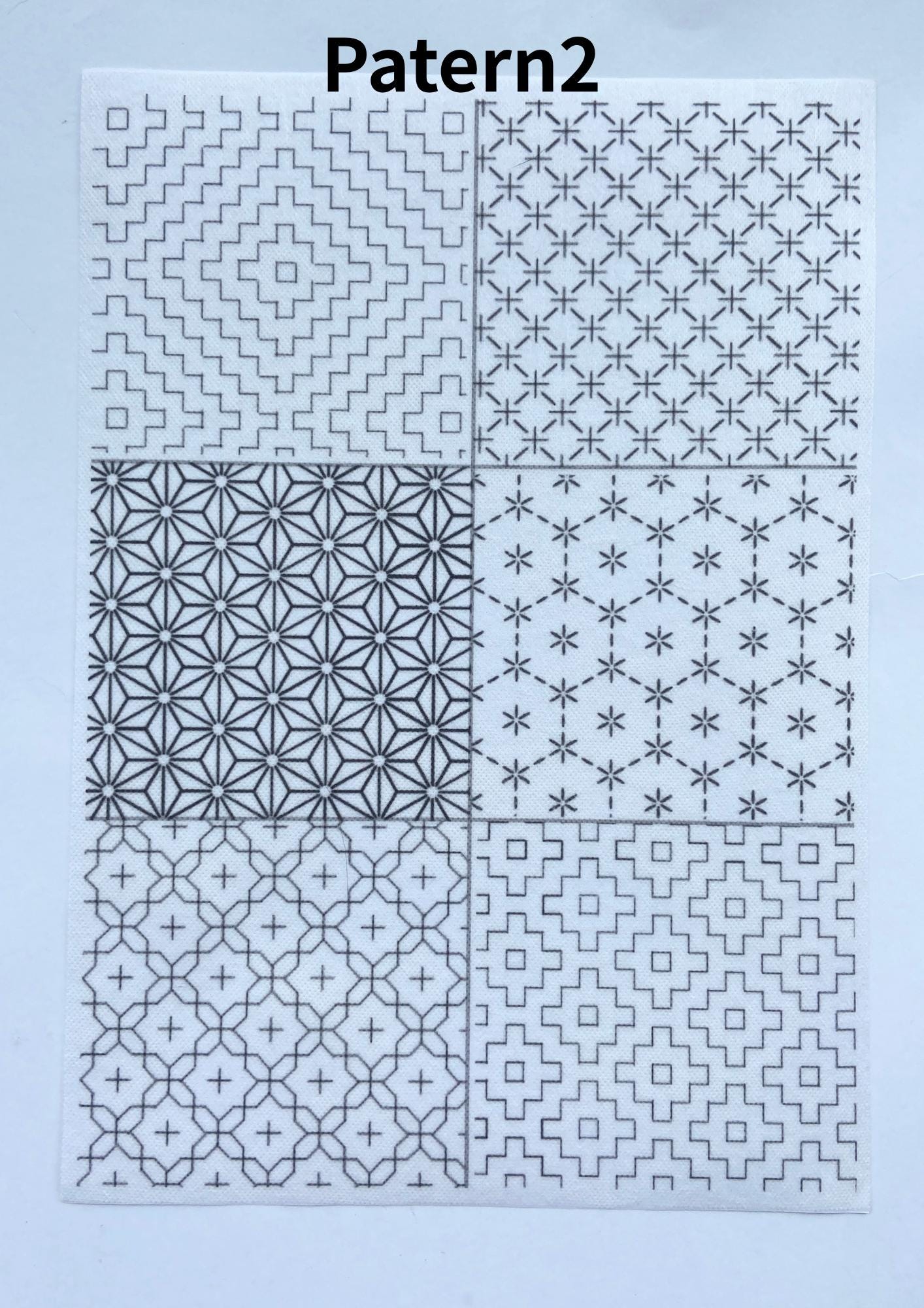 Stick and Stitch Sashiko Pattern Sheets - Hitomezashi Designs for Denim Repair, Visible Mending Embroidery, Wash Away Sashiko Patches A4