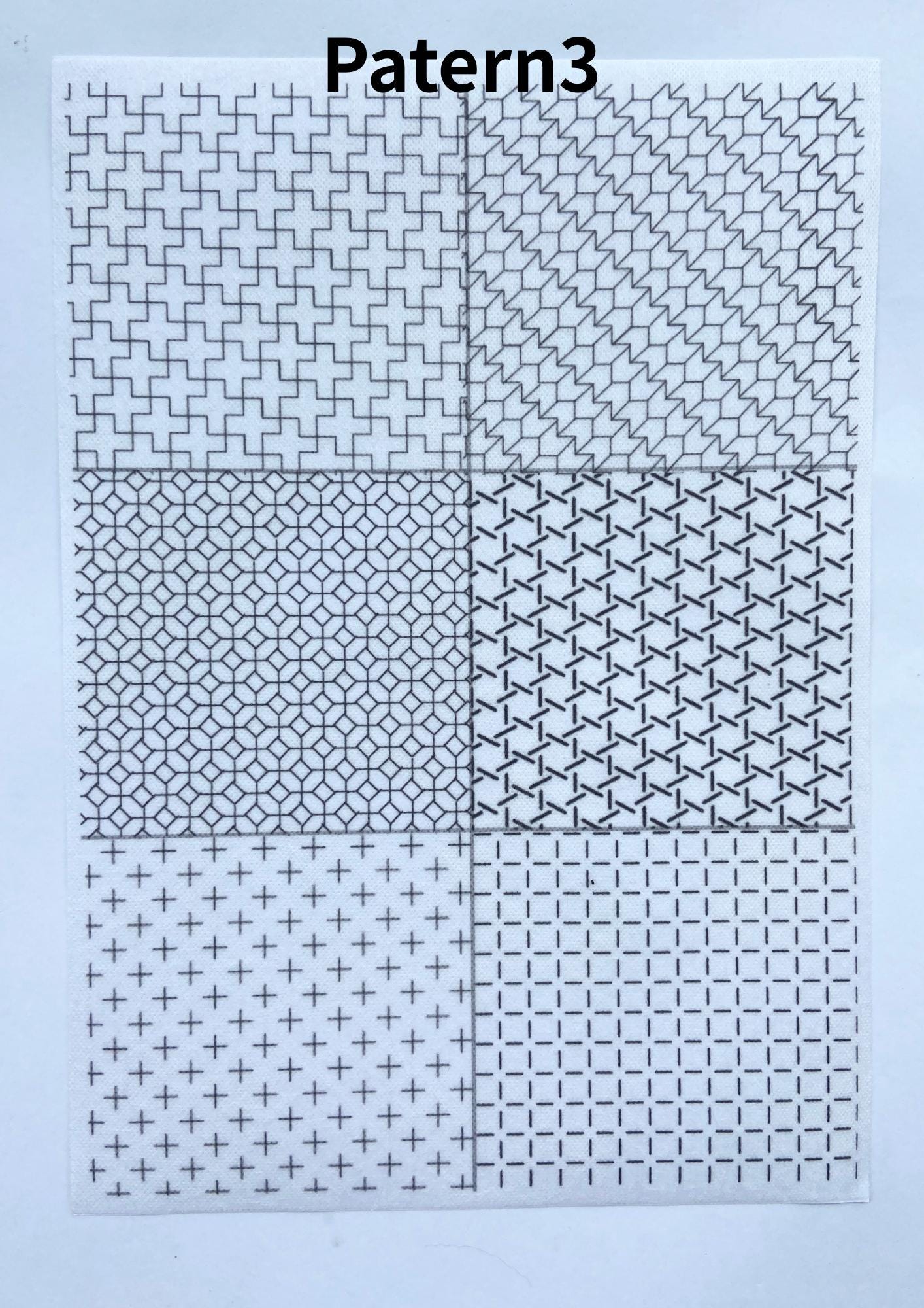 Stick and Stitch Sashiko Pattern Sheets - Hitomezashi Designs for Denim Repair, Visible Mending Embroidery, Wash Away Sashiko Patches A4