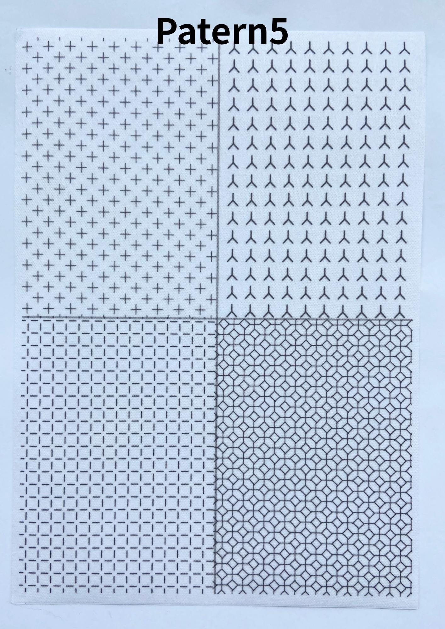 Stick and Stitch Sashiko Pattern Sheets - Hitomezashi Designs for Denim Repair, Visible Mending Embroidery, Wash Away Sashiko Patches A4
