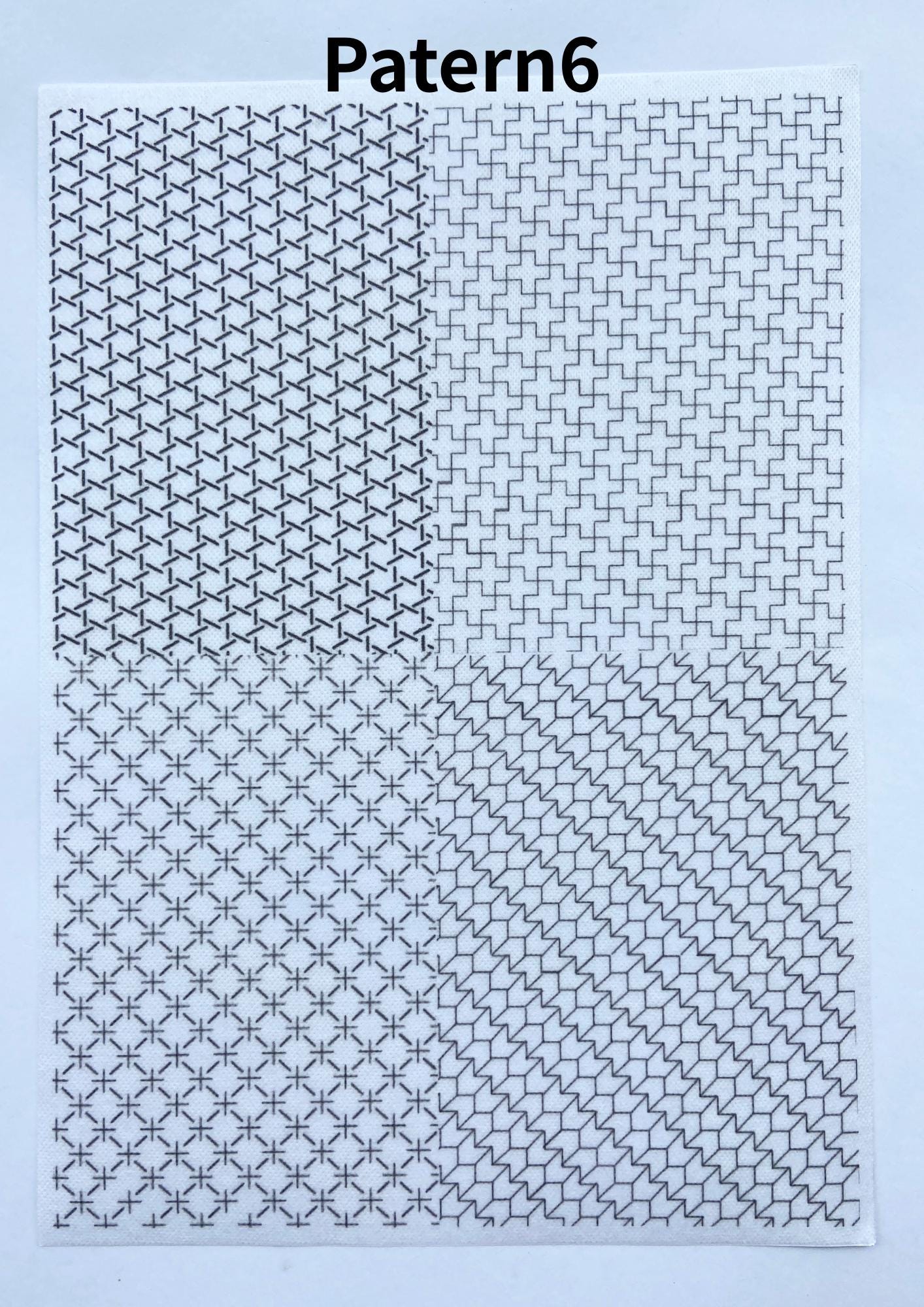 Stick and Stitch Sashiko Pattern Sheets - Hitomezashi Designs for Denim Repair, Visible Mending Embroidery, Wash Away Sashiko Patches A4