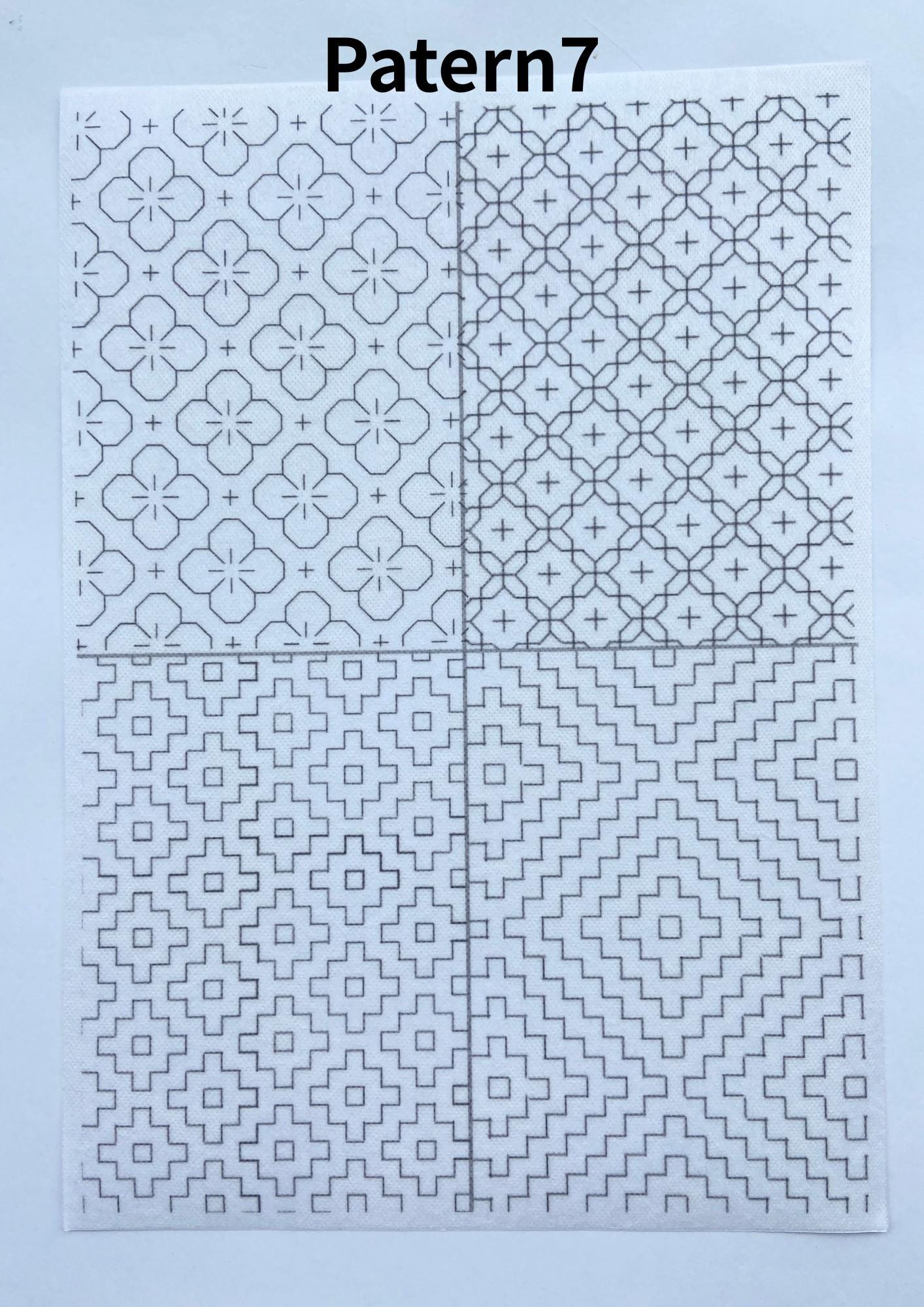 Stick and Stitch Sashiko Pattern Sheets - Hitomezashi Designs for Denim Repair, Visible Mending Embroidery, Wash Away Sashiko Patches A4