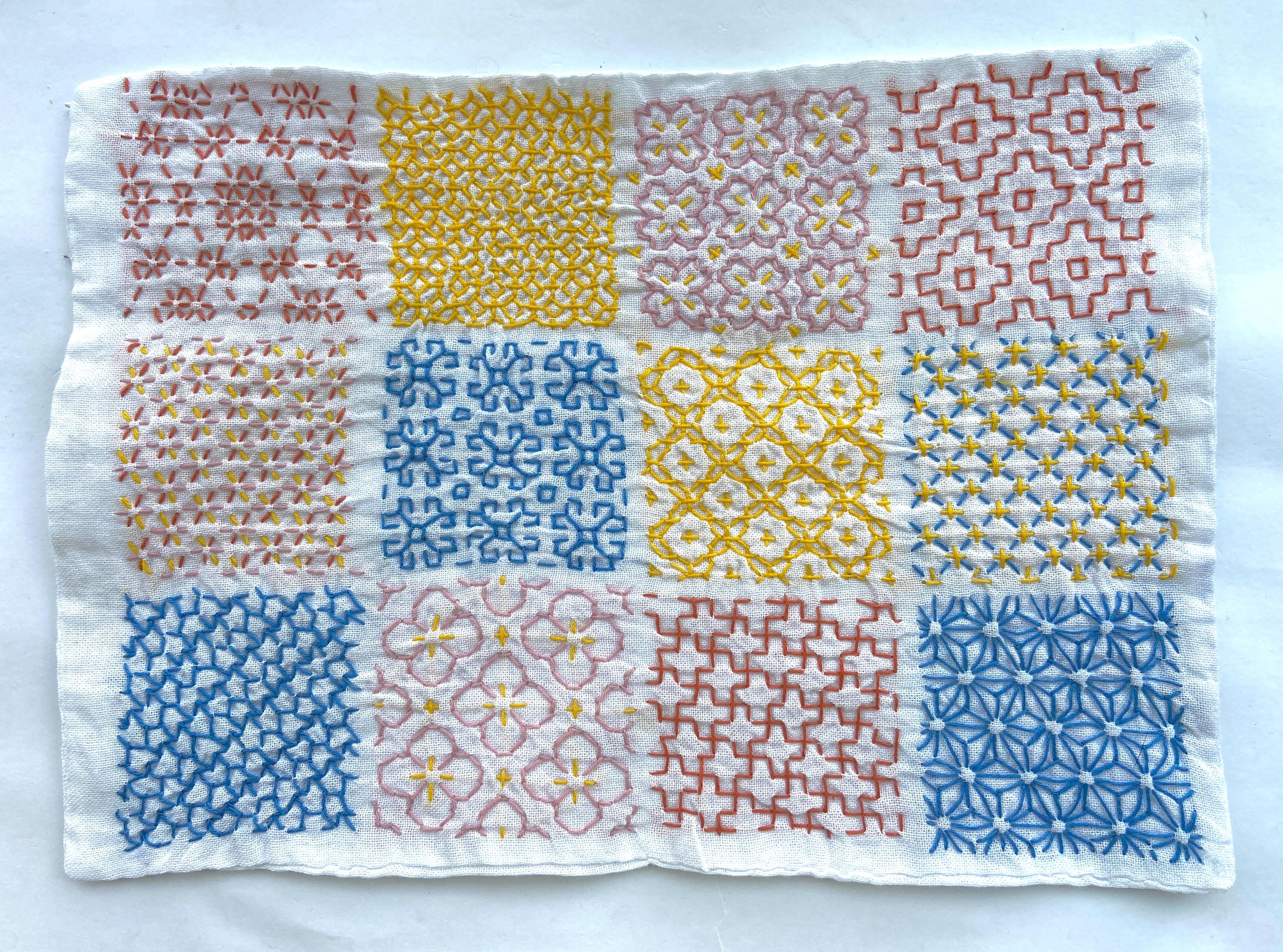 Stick and Stitch Sashiko Pattern Sheets - Hitomezashi Designs for Denim Repair, Visible Mending Embroidery, Wash Away Sashiko Patches A4