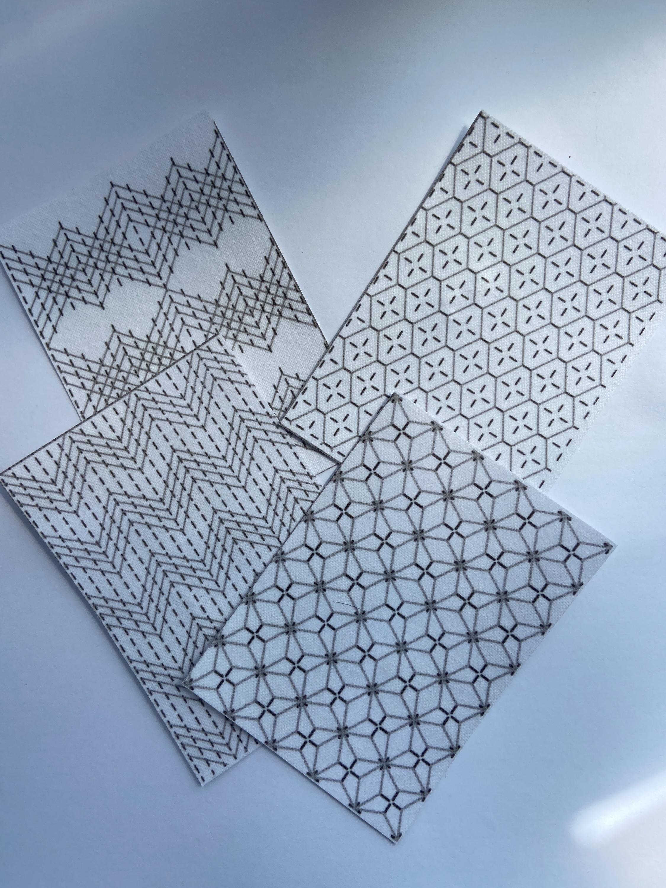 Sashiko Stick and Stitch Sheet | Kuguri-zashi Woven Pattern | Water Soluble Embroidery Transfer A4 |Peel Stick Stitch Dissolve Made in Japan