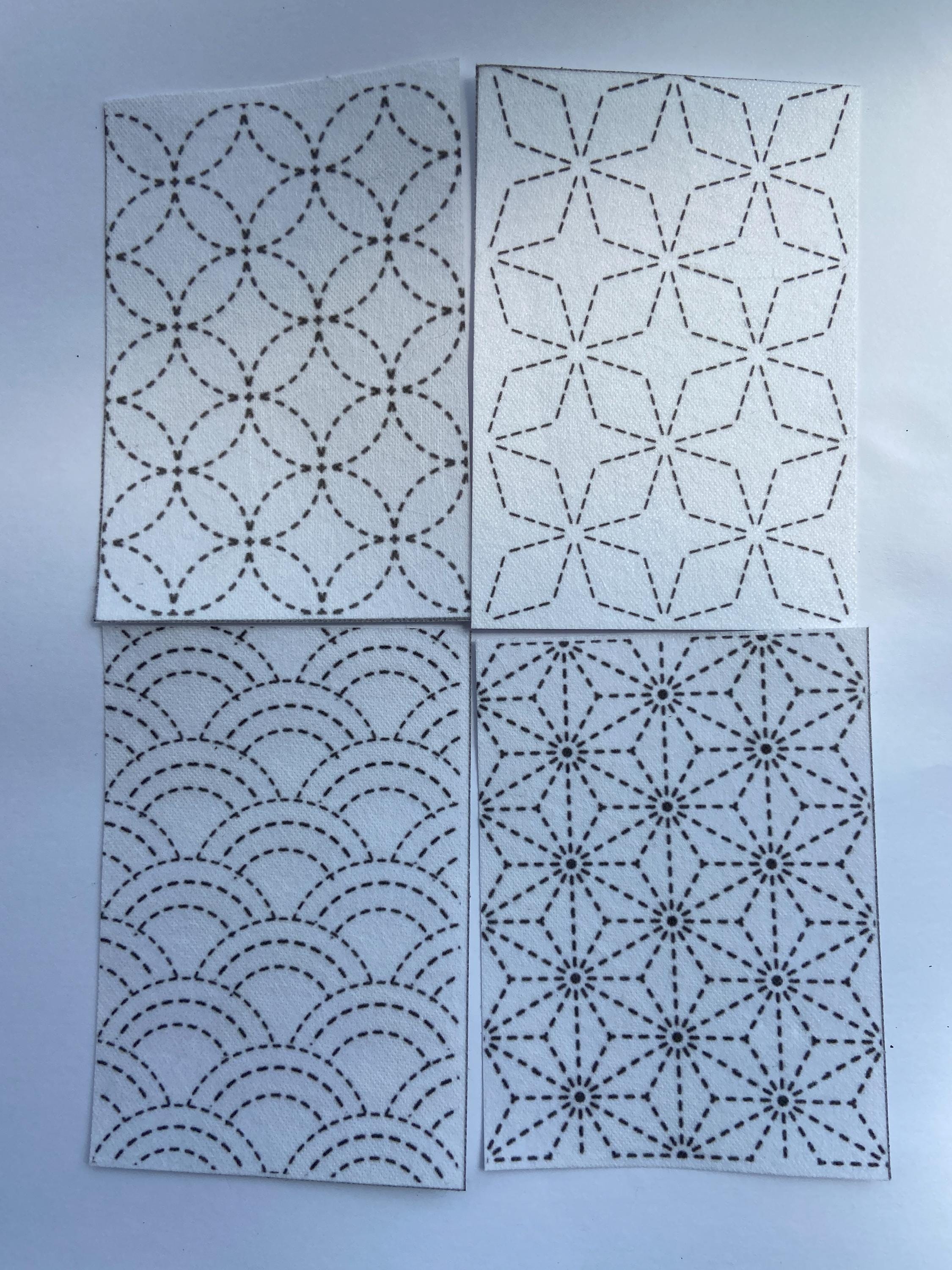Sashiko Stick and Stitch Sheet | Moyo-zashi Pictorial Pattern | Water Soluble Embroidery Transfer A4 |Seigaiha Asanoha Shippo Made in Japan