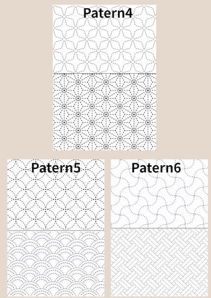 Sashiko Stick and Stitch Sheet | Moyo-zashi Pictorial Pattern | Water Soluble Embroidery Transfer A4 |Seigaiha Asanoha Shippo Made in Japan