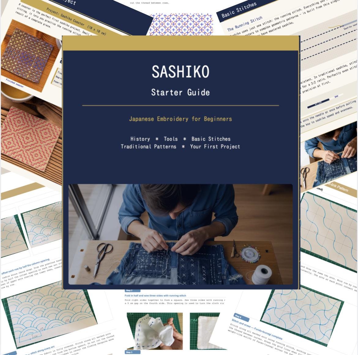 Japanese Sashiko Kit: Visible Mending Embroidery Starter Set (Made in Japan)