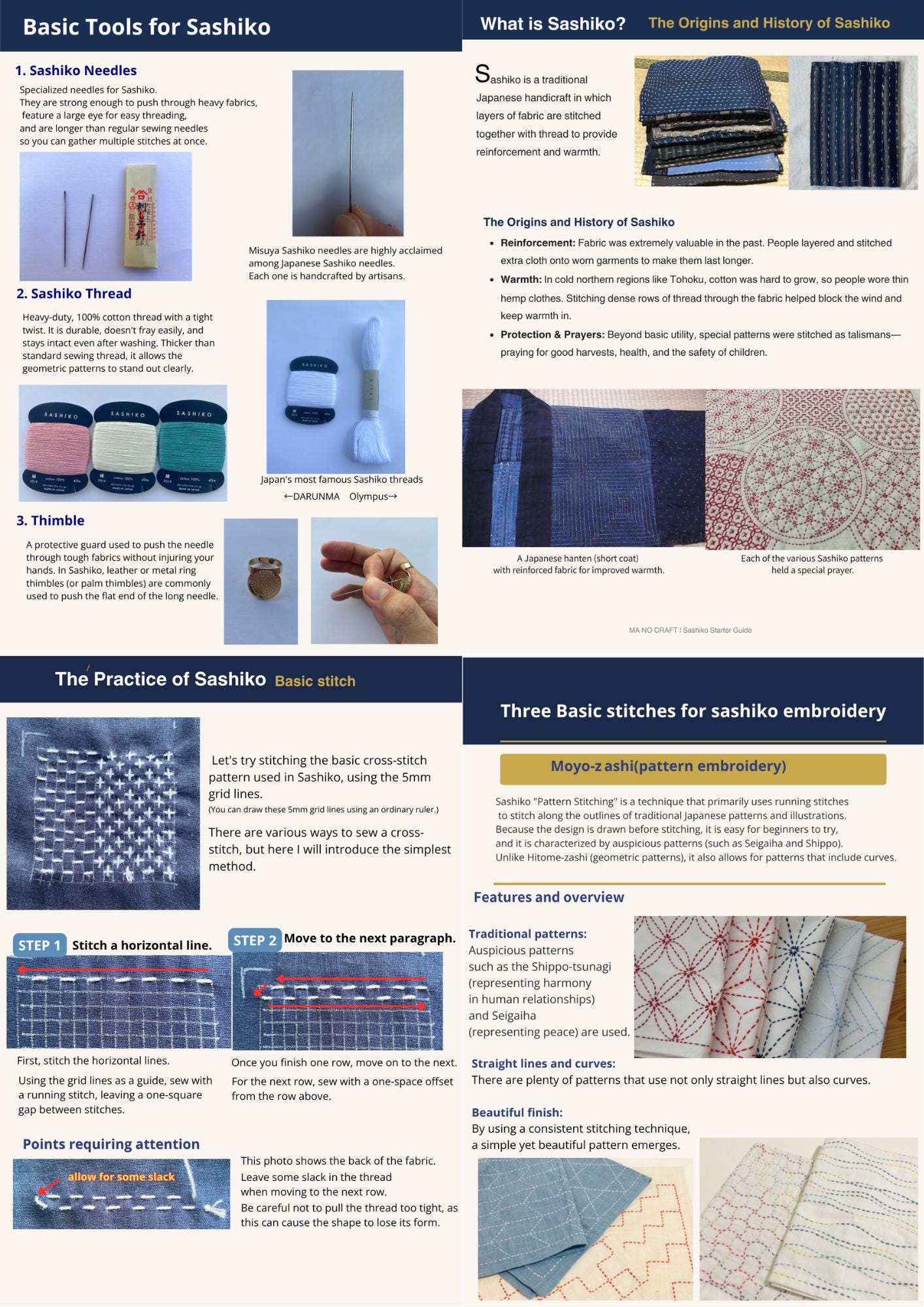 Japanese Sashiko Kit: Visible Mending Embroidery Starter Set (Made in Japan)